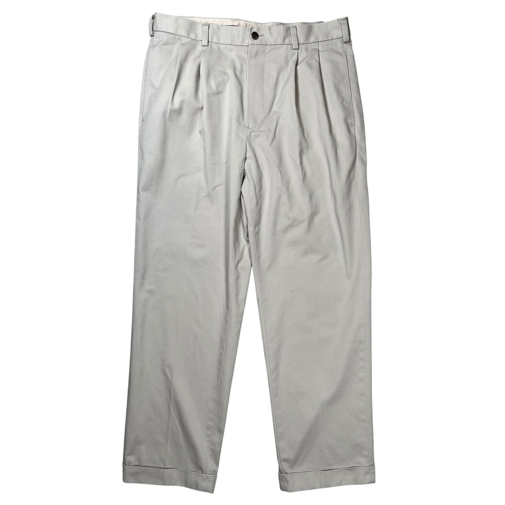Brooks Brothers Advantage Chino Elliot Men 34x30 Khaki Double Pleat Cuffed Pants